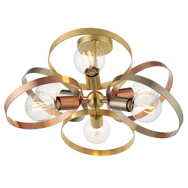 Hoop 6-Light Semi-Flush Ceiling Light Brushed Brass - Comet Lighting