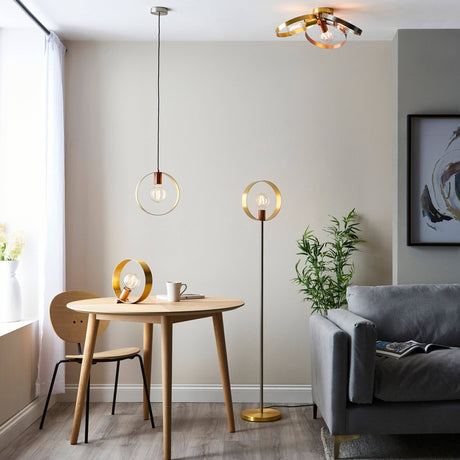 Hoop Floor Lamp Brushed Brass/Copper/Nickel - Comet Lighting