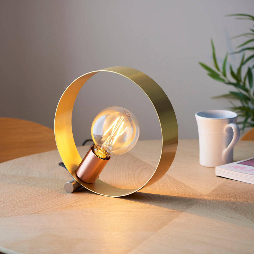 Hoop Table Lamp Brushed Brass/Copper/Nickel - Comet Lighting