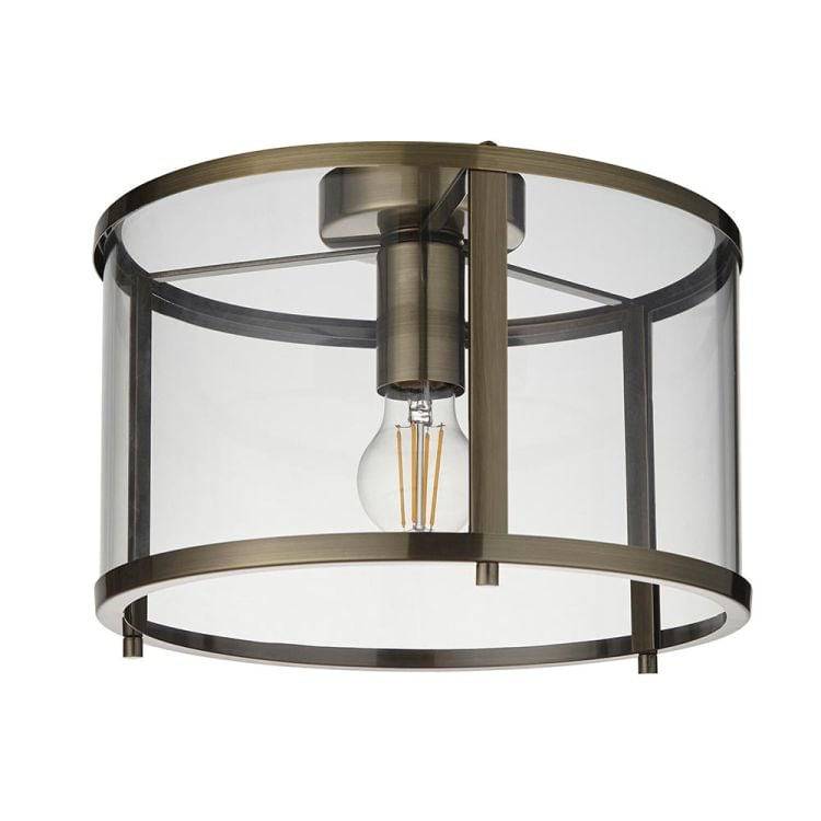 Hopton Flush Ceiling Light Antique Brass - Comet Lighting