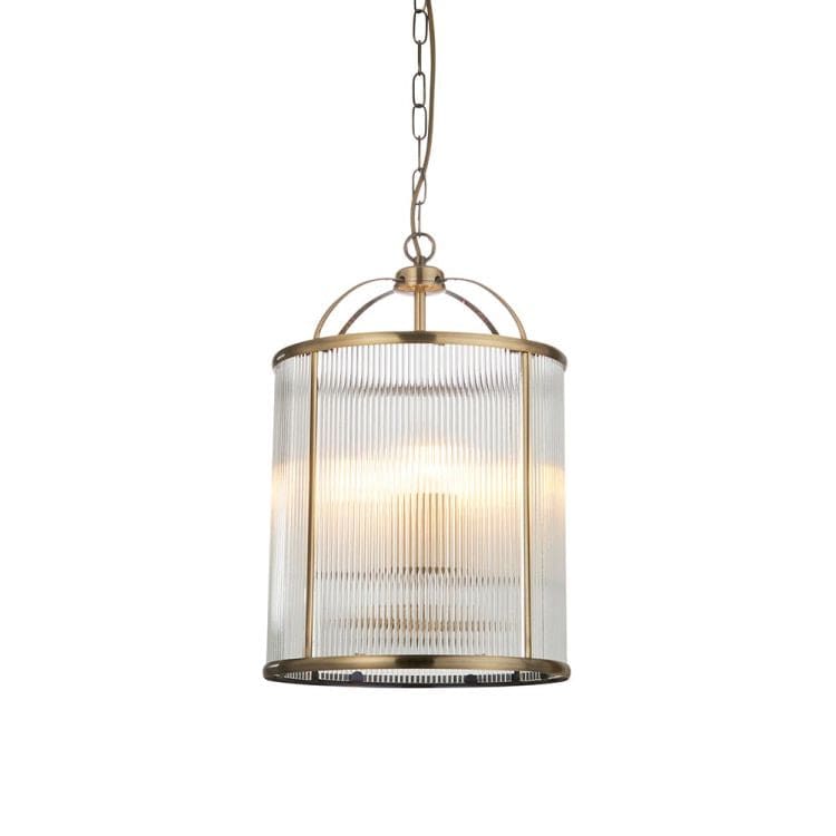 Lambeth Ribbed 4lt Pendant Ceiling Light Antique Brass - Comet Lighting