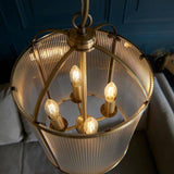 Lambeth Ribbed 4lt Pendant Ceiling Light Antique Brass - Comet Lighting