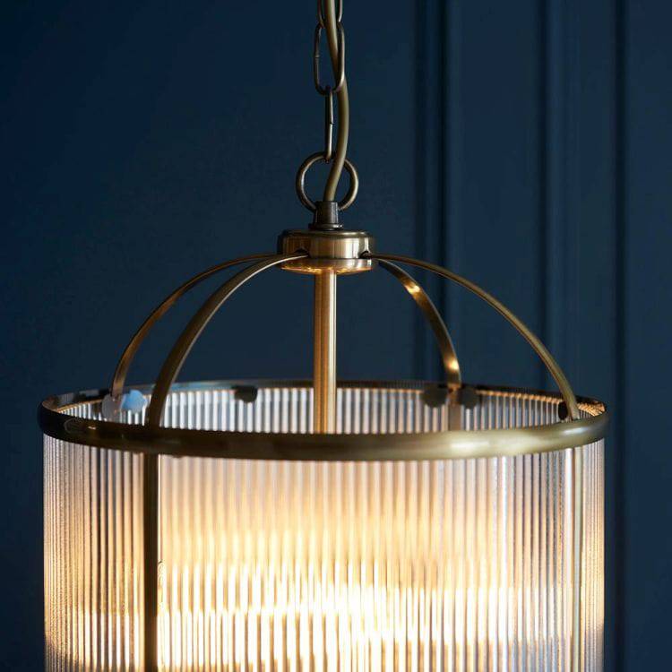 Lambeth Ribbed 4lt Pendant Ceiling Light Antique Brass - Comet Lighting