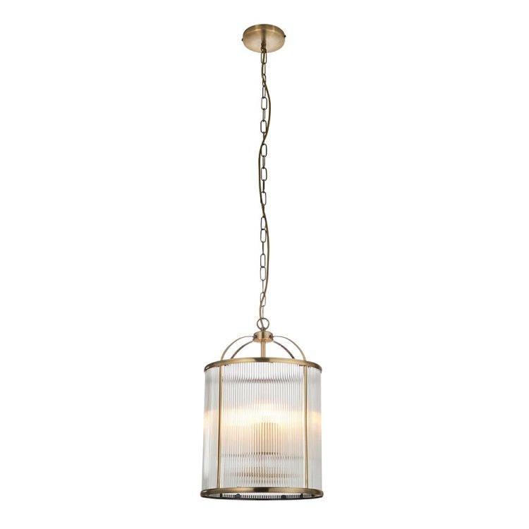 Lambeth Ribbed 4lt Pendant Ceiling Light Antique Brass - Comet Lighting