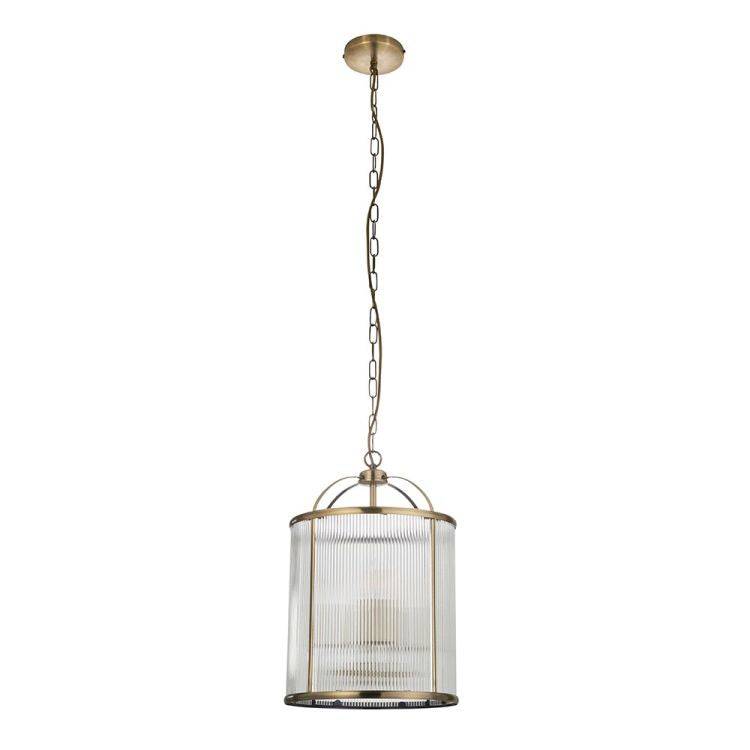 Lambeth Ribbed 4lt Pendant Ceiling Light Antique Brass - Comet Lighting