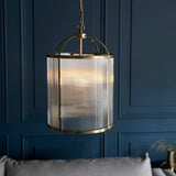 Lambeth Ribbed 4lt Pendant Ceiling Light Antique Brass - Comet Lighting