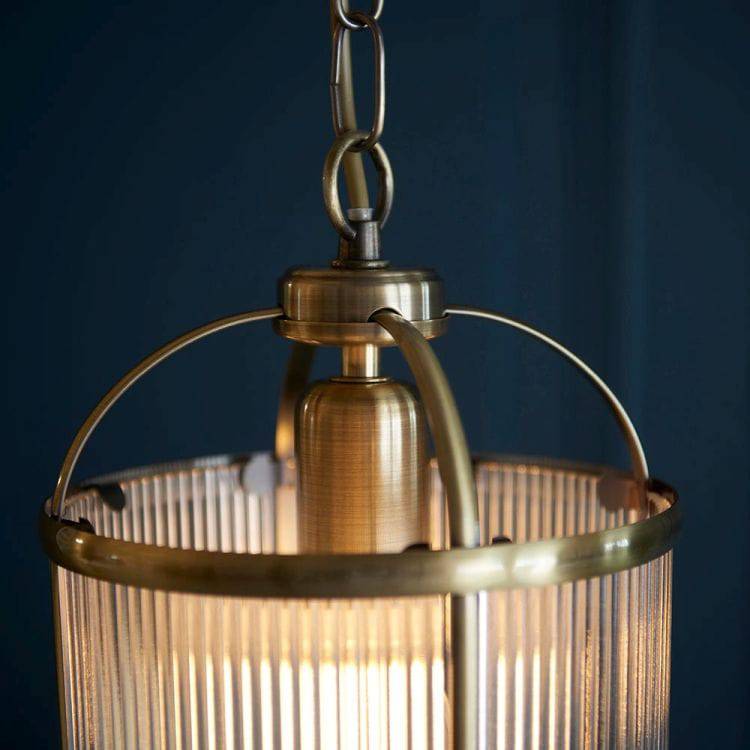 Lambeth Ribbed Pendant Ceiling Light Antique Brass - Comet Lighting