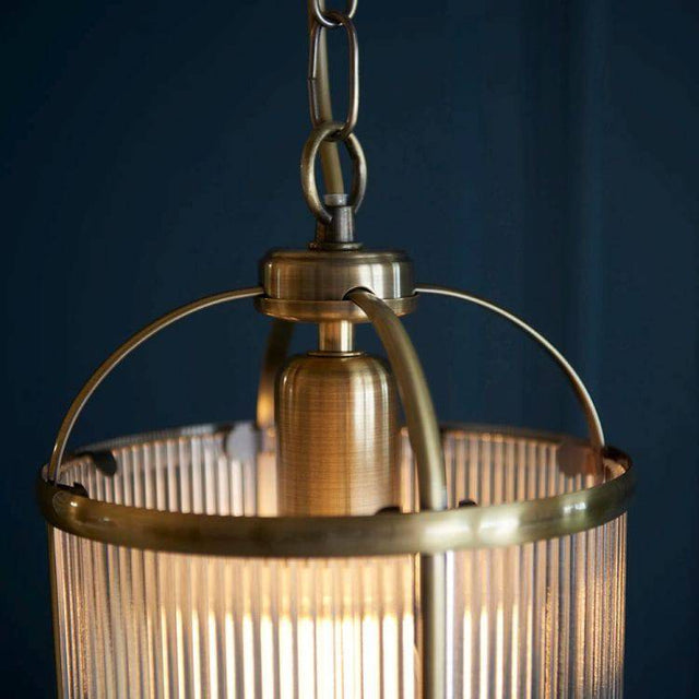 Lambeth Ribbed Pendant Ceiling Light Antique Brass - Comet Lighting