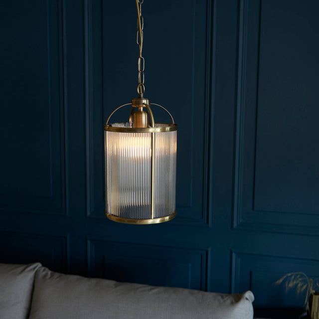 Lambeth Ribbed Pendant Ceiling Light Antique Brass - Comet Lighting