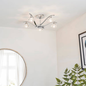 Langella 5-Light Semi Flush Ceiling Light Chrome - Comet Lighting