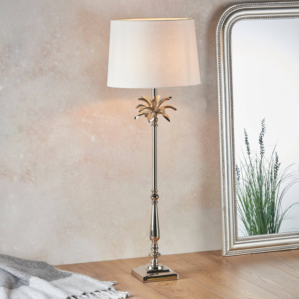 Leaf Tall Table Lamp & Mia Vintage White Shade - Comet Lighting