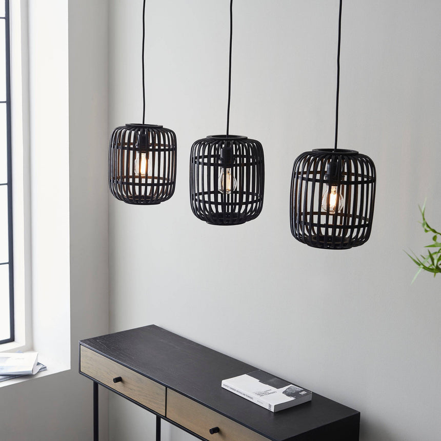 Mathias 3Lt Pendant Ceiling Light Matt Black - Comet Lighting