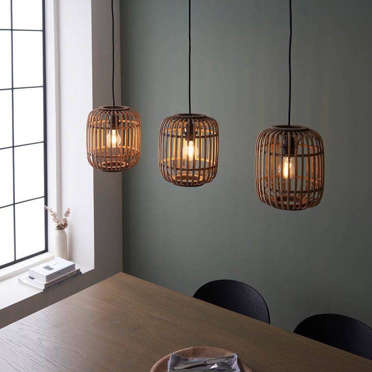 Mathias 3Lt Pendant Ceiling Light Matt Black - Bamboo - Comet Lighting