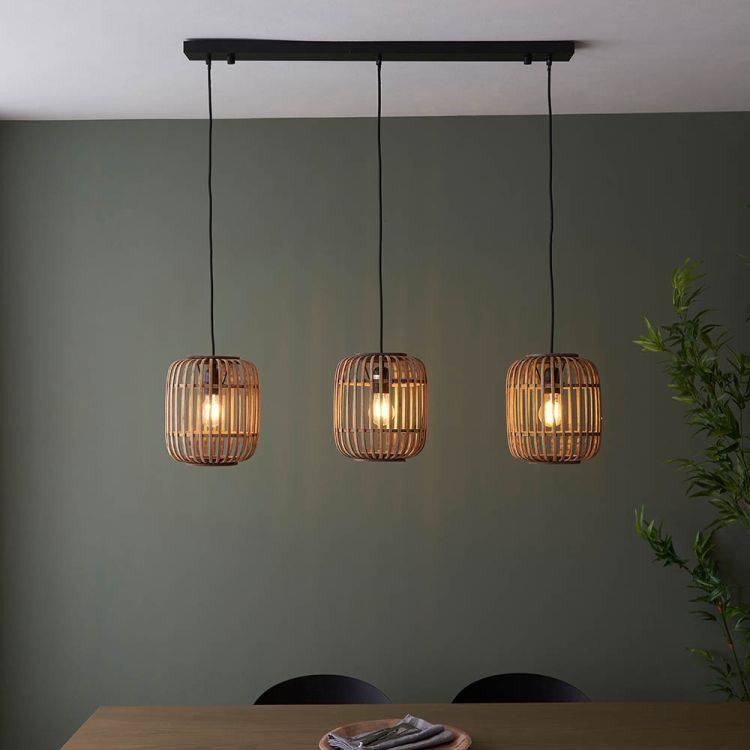 Mathias 3Lt Pendant Ceiling Light Matt Black - Bamboo - Comet Lighting