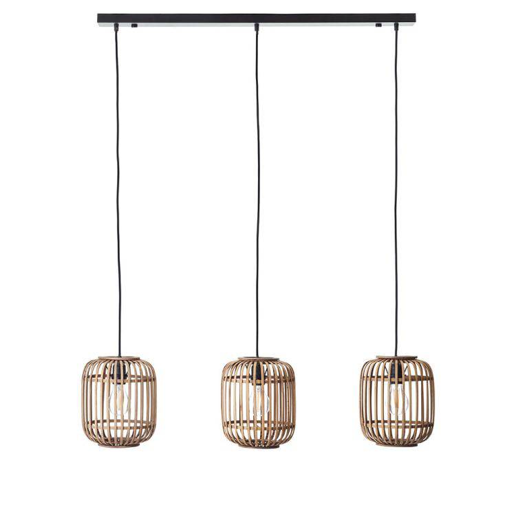 Mathias 3Lt Pendant Ceiling Light Matt Black - Bamboo - Comet Lighting