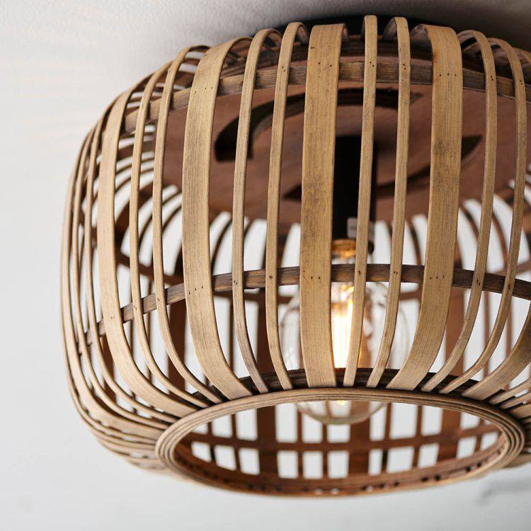 Mathias Flush Ceiling Light Matt Black - Bamboo - Comet Lighting