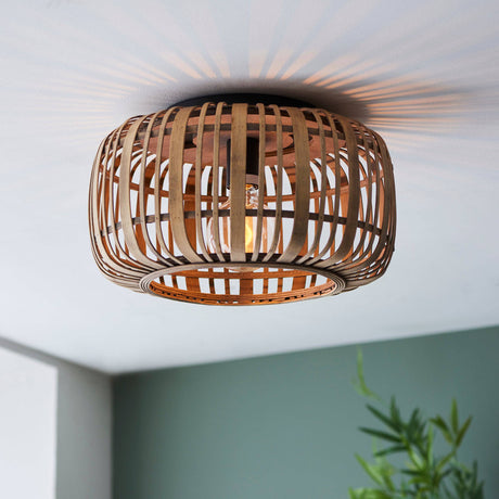 Mathias Flush Ceiling Light Matt Black - Bamboo - Comet Lighting