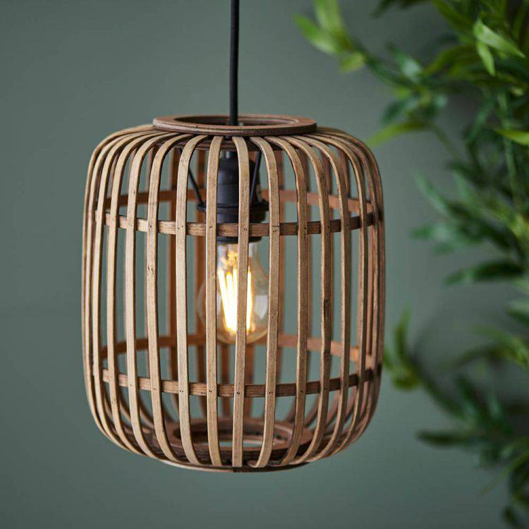 Mathias Pendant Ceiling Light Matt Black - Bamboo - Comet Lighting