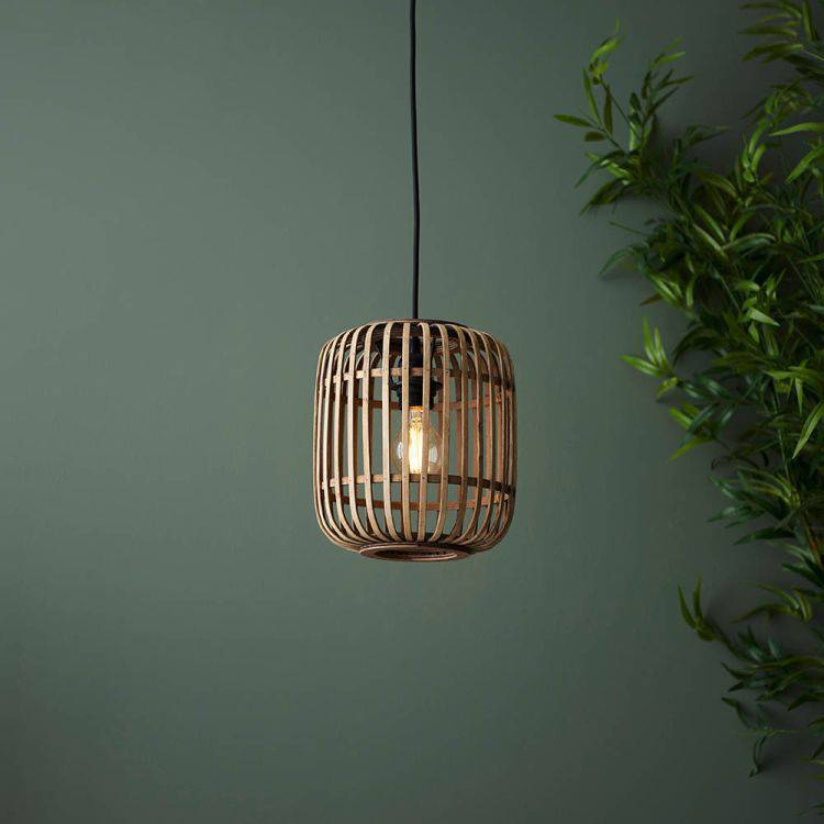 Mathias Pendant Ceiling Light Matt Black - Bamboo - Comet Lighting