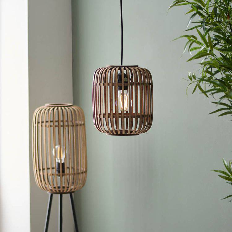 Mathias Pendant Ceiling Light Matt Black - Bamboo - Comet Lighting