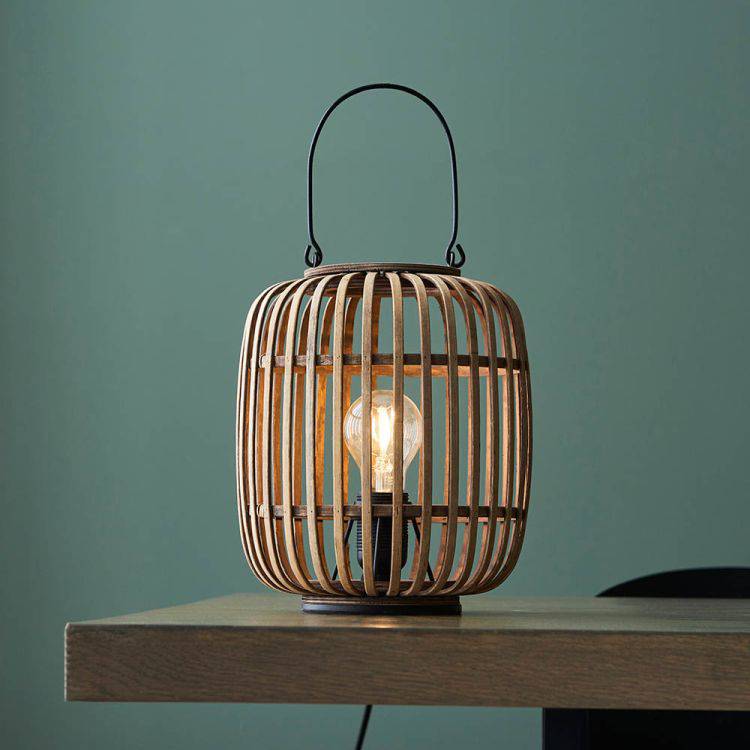 Mathias Table Lamp Matt Black/Bamboo - Comet Lighting