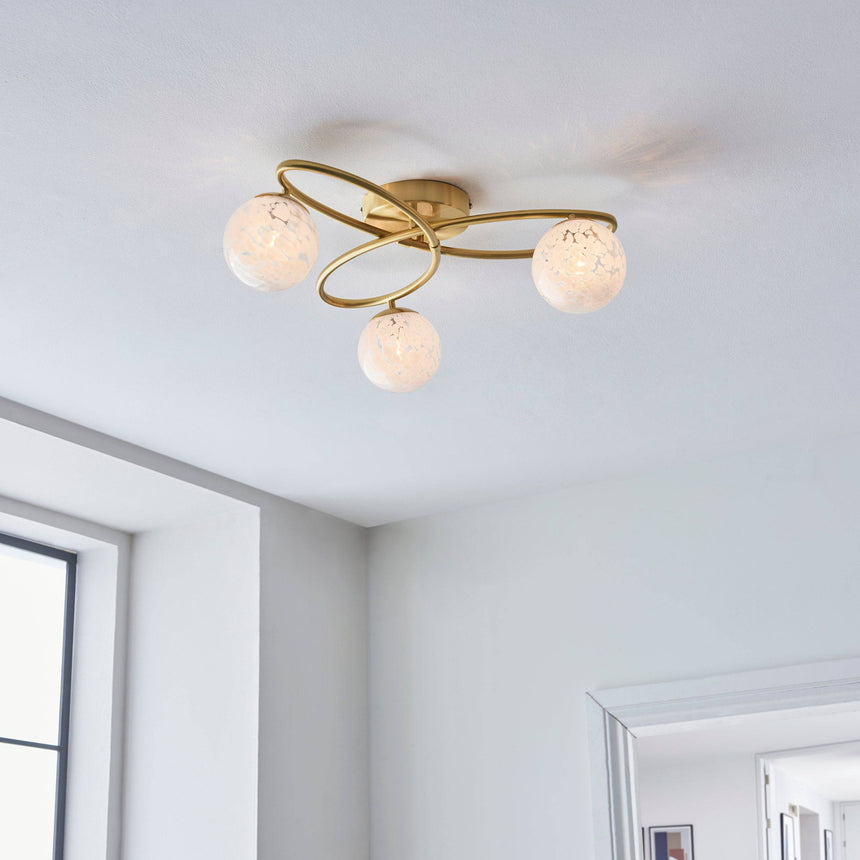 Maye 3lt Semi Flush Ceiling Light Satin Brass - Comet Lighting