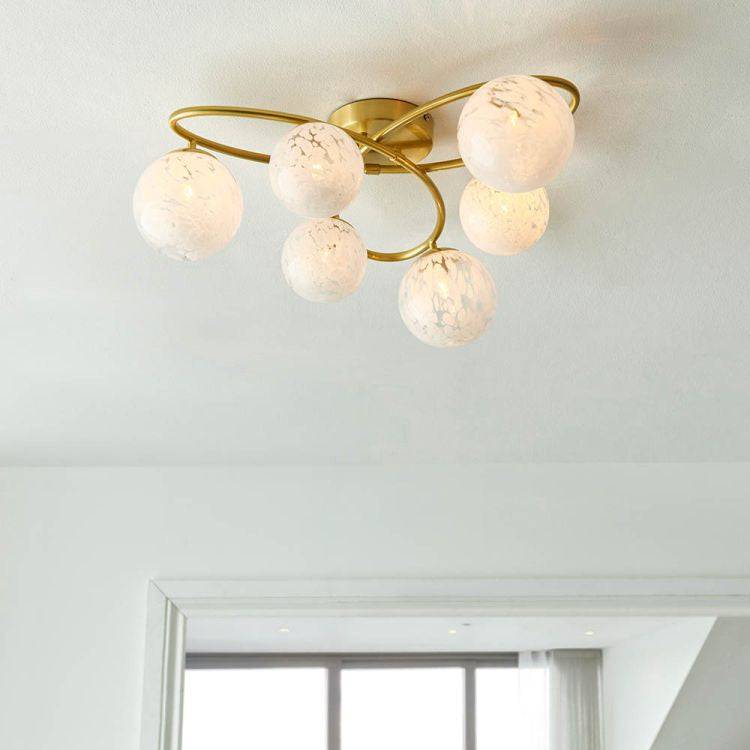 Maye 6lt Semi Flush Ceiling Light Satin Brass - Comet Lighting