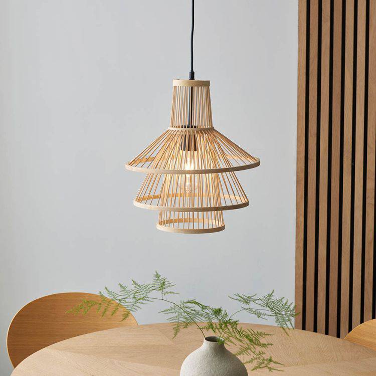 Minato Pendant Ceiling Light Matt Black - Bamboo - Comet Lighting