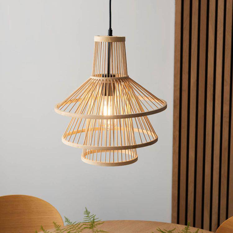 Minato Pendant Ceiling Light Matt Black - Bamboo - Comet Lighting