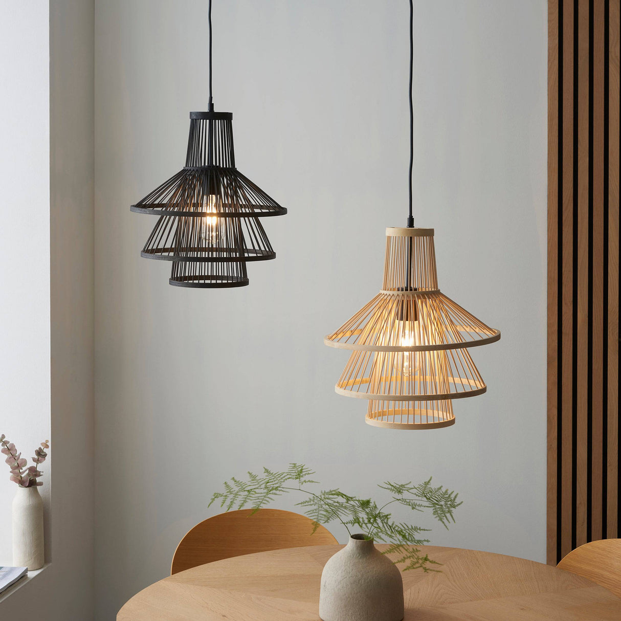 Minato Pendant Ceiling Light Matt Black - Bamboo - Comet Lighting