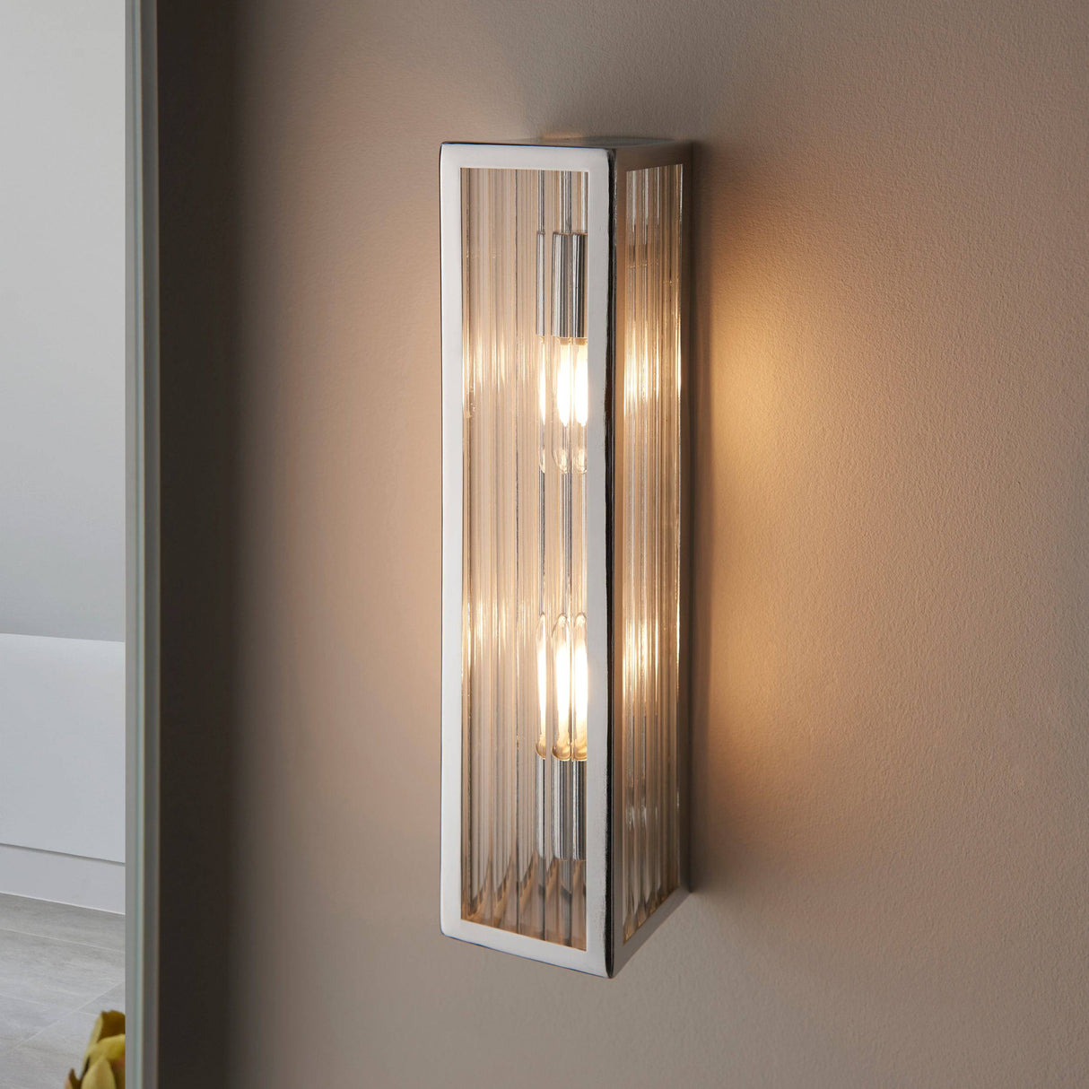 Newham 2Lt Wall Light Chrome Plated Ribbed Glass - Comet Lighting