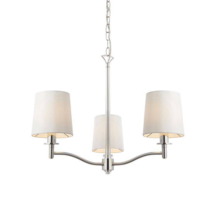 Ortona 3Lt Pendant Ceiling Light Bright Nickel w/ White Shades - Comet Lighting