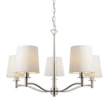 Ortona 5Lt Pendant Ceiling Light Bright Nickel w/ White Shades - Comet Lighting