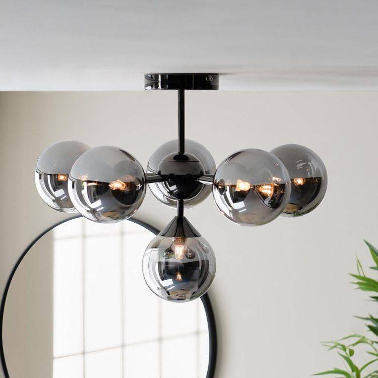 Oscar 6lt Semi Flush Ceiling Light Matt Black - Comet Lighting