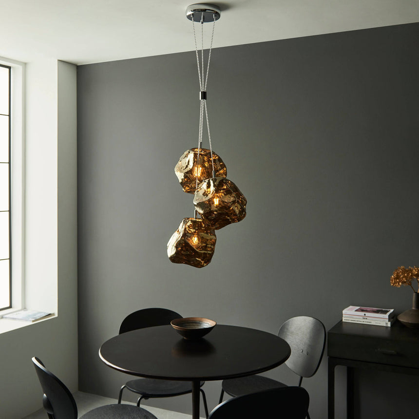 Rock 3Lt Pendant Ceiling Light Metallic Bronze - Comet Lighting