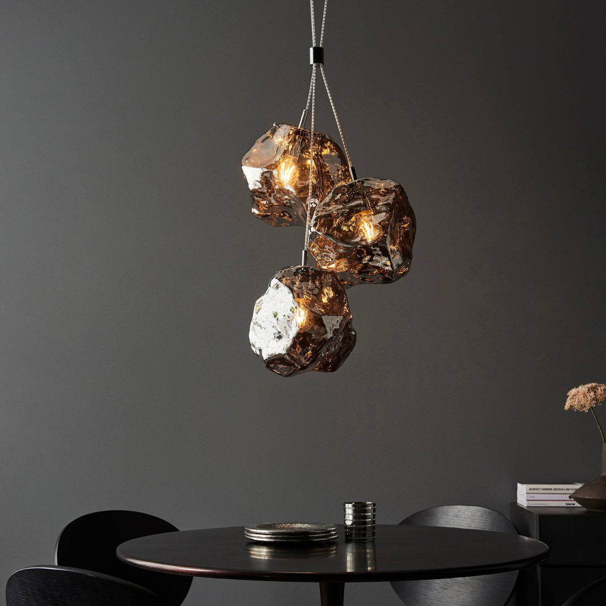 Rock 3Lt Pendant Ceiling Light Metallic Chrome - Comet Lighting