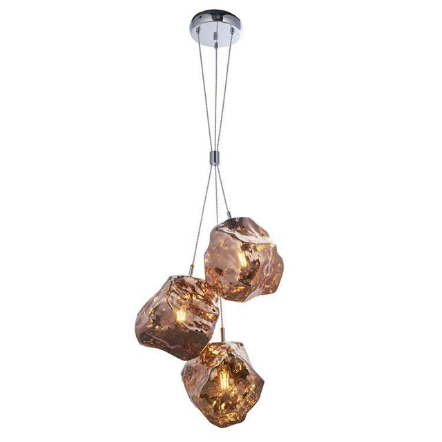 Rock 3Lt Pendant Ceiling Light Metallic Copper - Comet Lighting