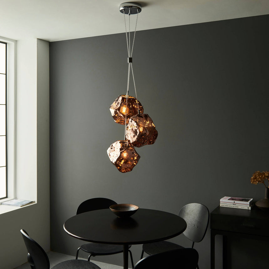 Rock 3Lt Pendant Ceiling Light Metallic Copper - Comet Lighting