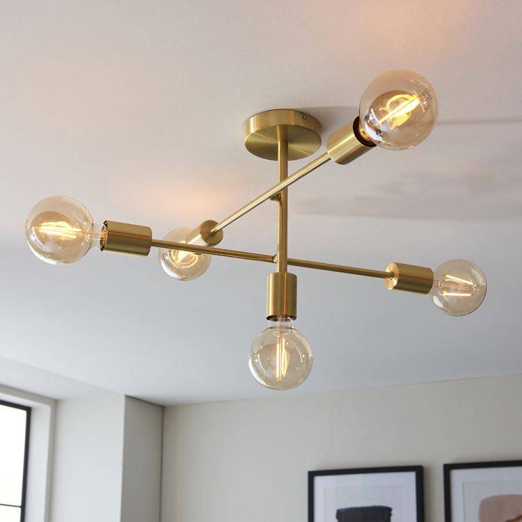 Studio 5Lt Semi-Flush Ceiling Light Brushed Brass - Comet Lighting