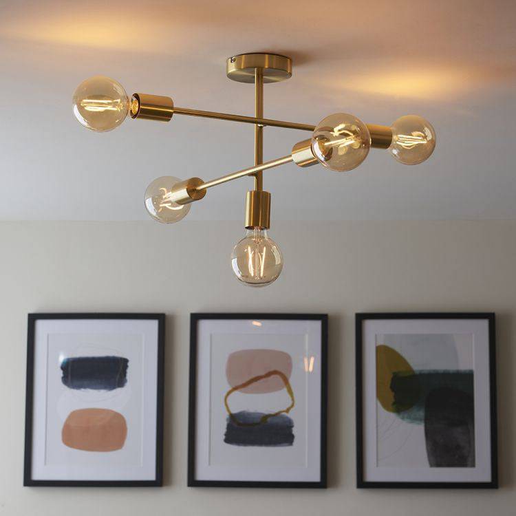 Studio 5Lt Semi-Flush Ceiling Light Brushed Brass - Comet Lighting