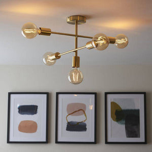 Studio 5Lt Semi-Flush Ceiling Light Brushed Brass - Comet Lighting