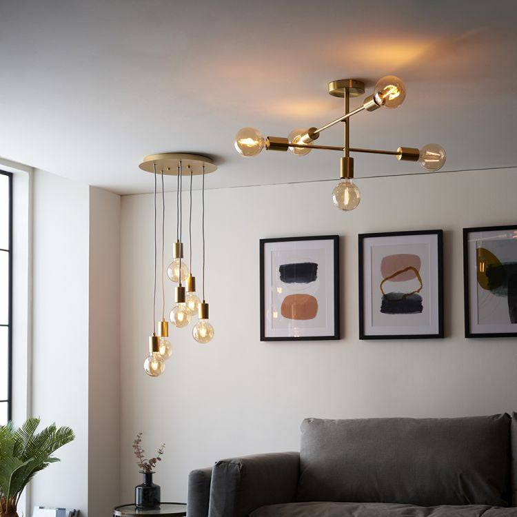 Studio 5Lt Semi-Flush Ceiling Light Brushed Brass - Comet Lighting