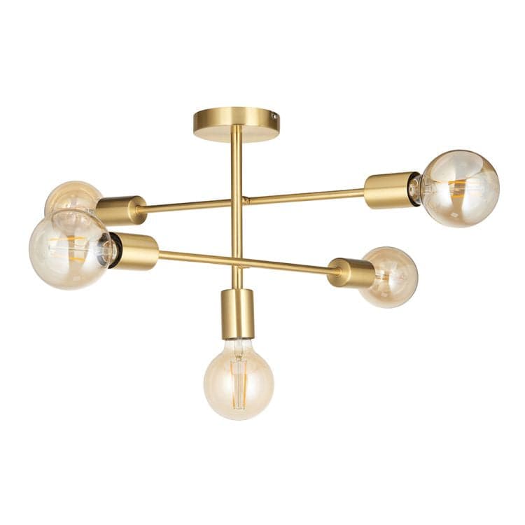 Studio 5Lt Semi-Flush Ceiling Light Brushed Brass - Comet Lighting