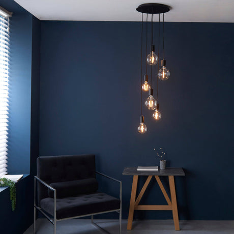 Studio 6-Light Multi-drop Pendant Matt Black - Comet Lighting