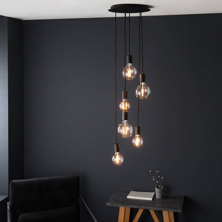 Studio 6-Light Multi-drop Pendant Matt Black - Comet Lighting