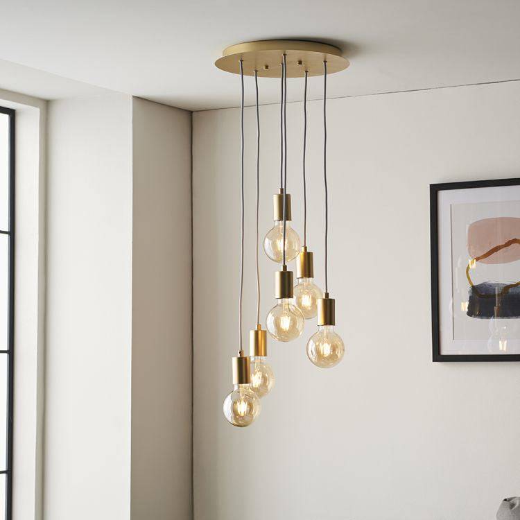 Studio 6Lt Multi-Drop ceiling Light Soft Gold - Comet Lighting