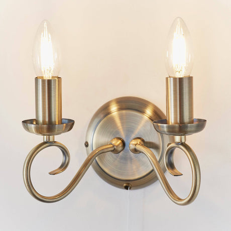 Trafford 2-Light Wall Light Antique Brass - Comet Lighting