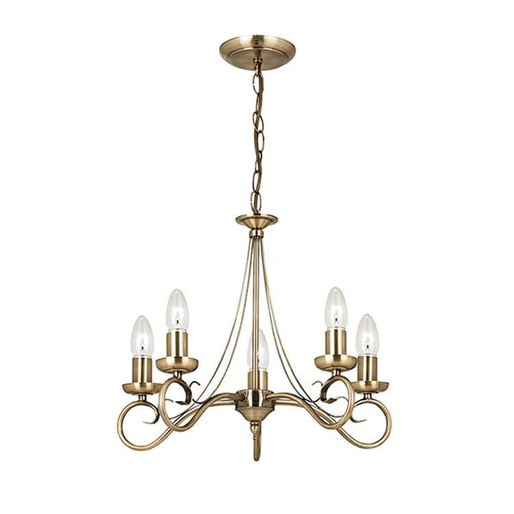 Trafford 5-Light Pendant Ceiling Light Antique Brass - Comet Lighting