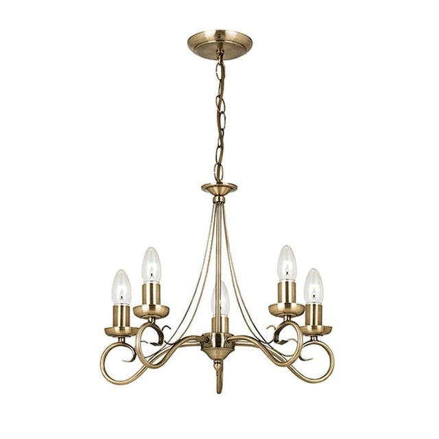 Trafford 5-Light Pendant Ceiling Light Antique Brass - Comet Lighting