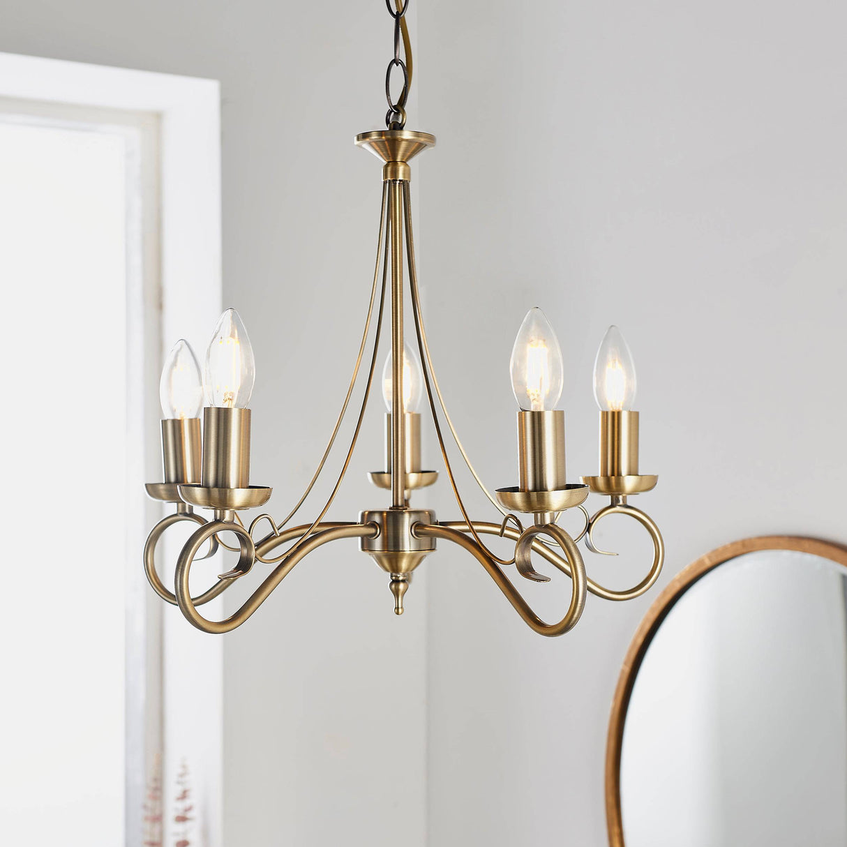 Trafford 5-Light Pendant Ceiling Light Antique Brass - Comet Lighting